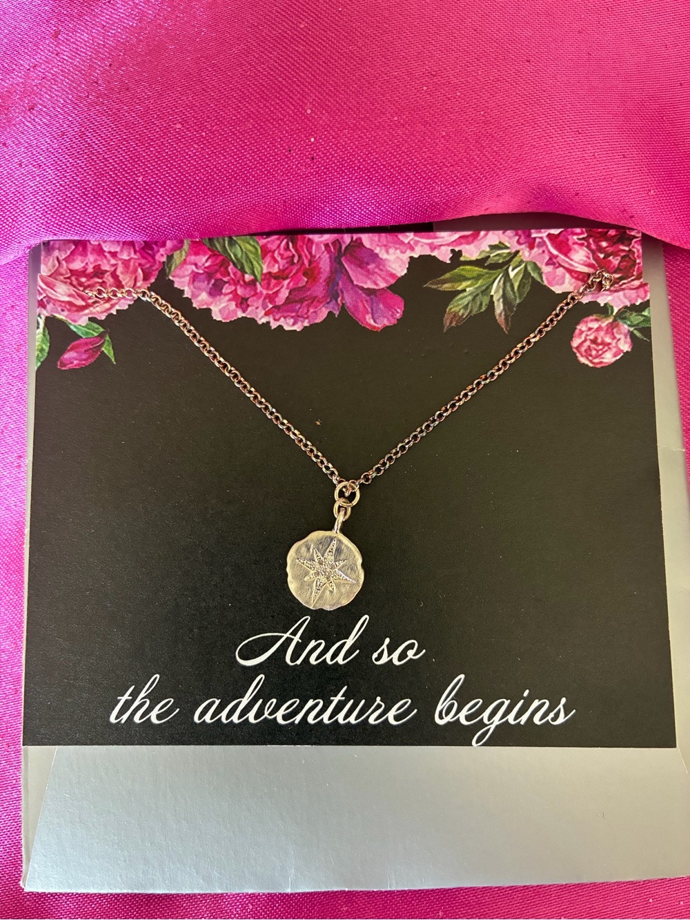 Compass Star Pendant Necklace - Silver Tone. 9 inch drop
